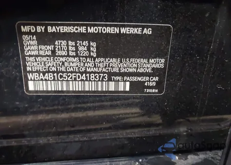 2015 BMW 435I Gran Coupe z USA, uszkodzony, nr VIN WBA4B1C52FD418373